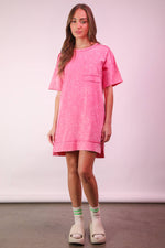 VERY J - ND31634-Mineral Washed Knit Oversized Shift Mini Dress: BLUE / S-M-L/2-2-2
