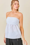 Pleated Strapless Button Front Top