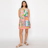 Coral Retro Tropical Print Cotton Mini Dress