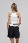 The Workshop Studio - CONTRAST STRIPE SWEATER KNIT HALTER TOP: BLACK