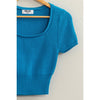 SCOOP NECK SHORT SLEEVE KNIT TOP: BLUE / L