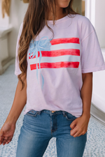 Little Daisy Closet - LDC Flag Bow Graphic Crewneck Tee: White / L