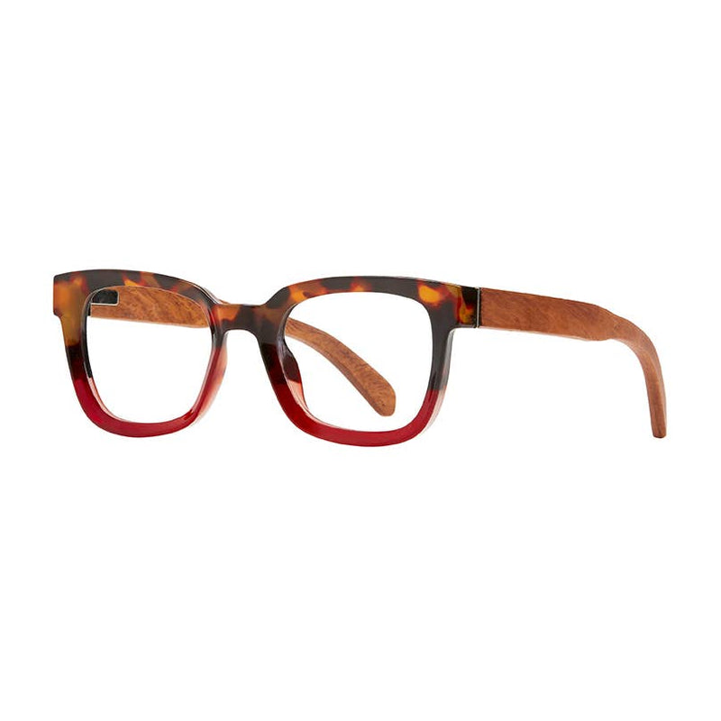 Blue Planet Eco-Eyewear - BP20202 - Iris- Honey Tort To red / Walnut Wood/ Blue Light: 1.75