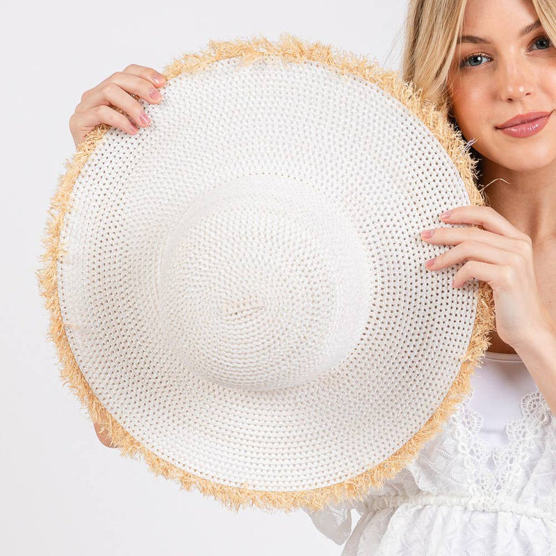 Sensibling Corp. - Frayed Edge Floppy Straw Sun Hat: Beige