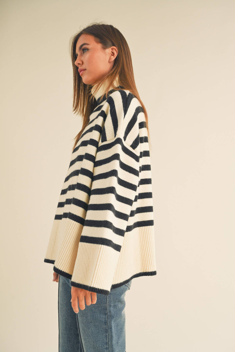 STRIPED TURTLE NECK SWEATER TOP