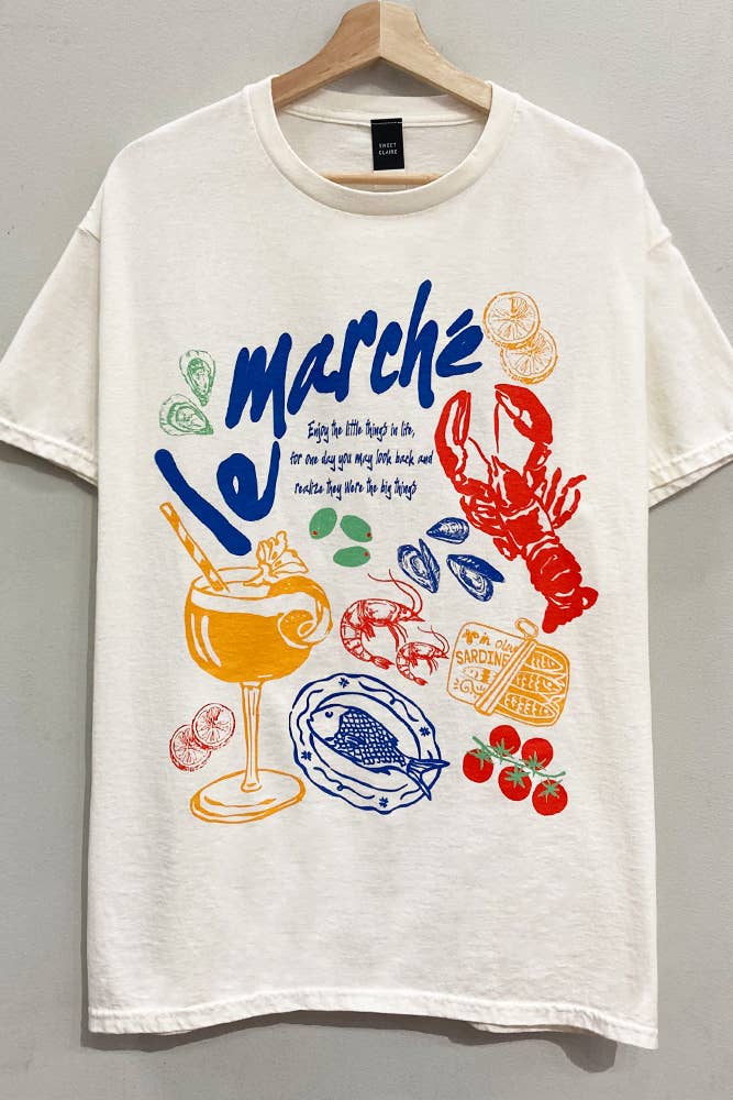 Sweet Claire - Le Marche Picnic Tee: CREAM / OVERSIZED / SM