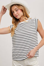 Bluivy - STIRPED MUSCLE TEE: IVORY / S