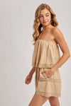 Bluivy - STRAPLESS EMBROIDERED TRIM JUMPSUIT: Beige / S