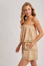 Bluivy - STRAPLESS EMBROIDERED TRIM JUMPSUIT: Beige / S