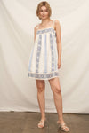 En Crème - Embroidered Mini Dress with Tassel Shoulder Ties and Lurex D: White Blue / S