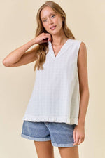 Rose Cotton Ruffle Textured Sleeveless Top