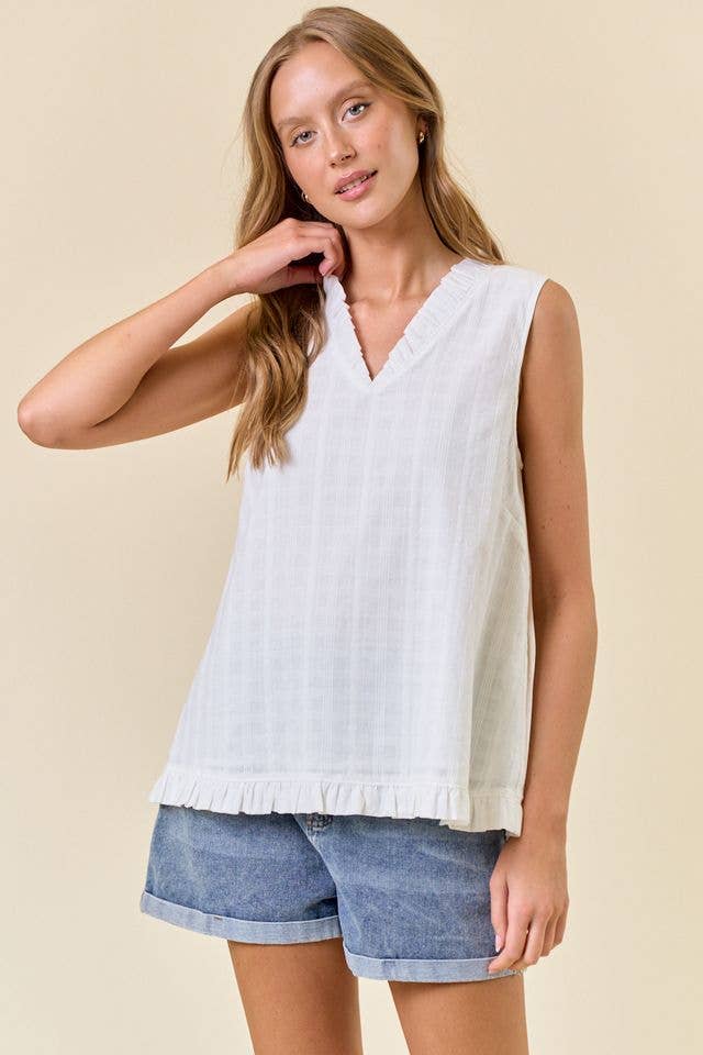 Rose Cotton Ruffle Textured Sleeveless Top