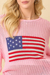 Main Strip - 4th of July Boat Neck Crochet Sweater Knit Top: IVORY / S