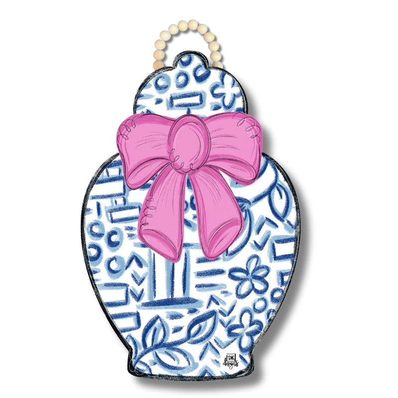 Chinoiserie Jar Pink Bow Door Hanger