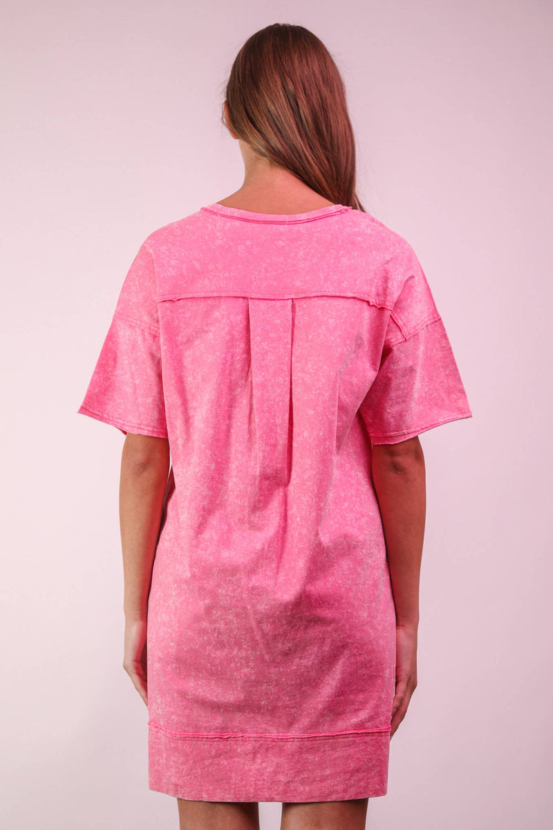 VERY J - ND31634-Mineral Washed Knit Oversized Shift Mini Dress: BLUE / S-M-L/2-2-2