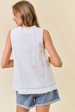 Rose Cotton Ruffle Textured Sleeveless Top
