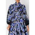 Caroline Long Sleeve Floral Print Belted-Waist Midi Dress