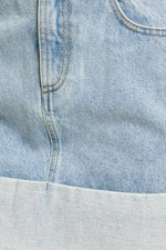 LE LIS - HIGH WAISTED CUFFED DENIM MINI SKIRT: Washed Denim / S