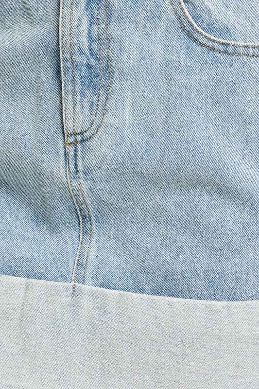 LE LIS - HIGH WAISTED CUFFED DENIM MINI SKIRT: Washed Denim / S