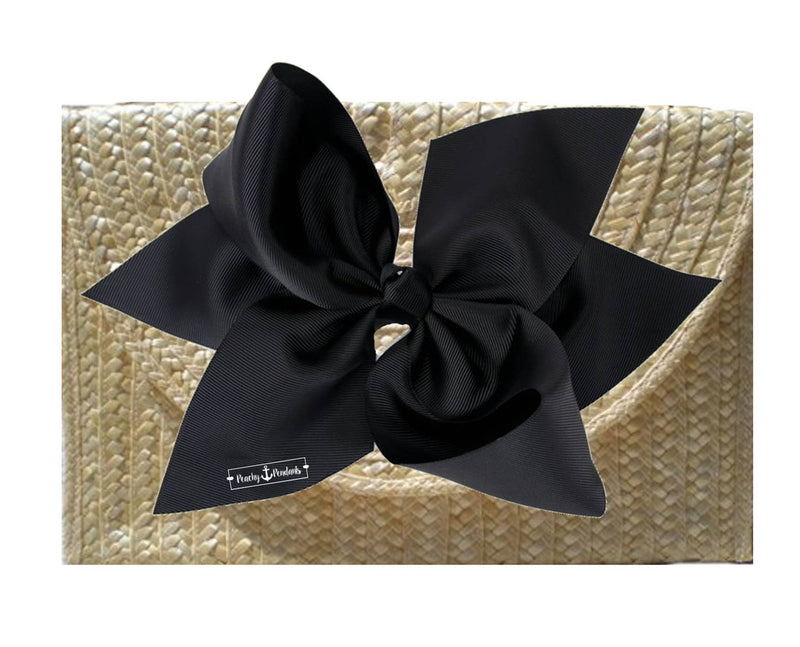 The Vineyard Straw Clutch with Interchangeable Bow - Black