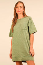 VERY J - ND31634-Mineral Washed Knit Oversized Shift Mini Dress: BLUE / S-M-L/2-2-2