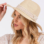 TWEED AND PEARL BAND STRAW SUN HAT