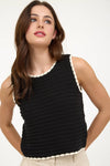 The Workshop Studio - CONTRAST TRIM CROCHET KNIT SLEEVELESS SWEATER TOP: IVORY