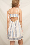 En Crème - Embroidered Mini Dress with Tassel Shoulder Ties and Lurex D: White Blue / S