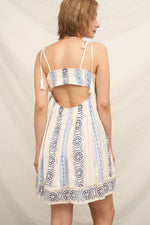 En Crème - Embroidered Mini Dress with Tassel Shoulder Ties and Lurex D: White Blue / S