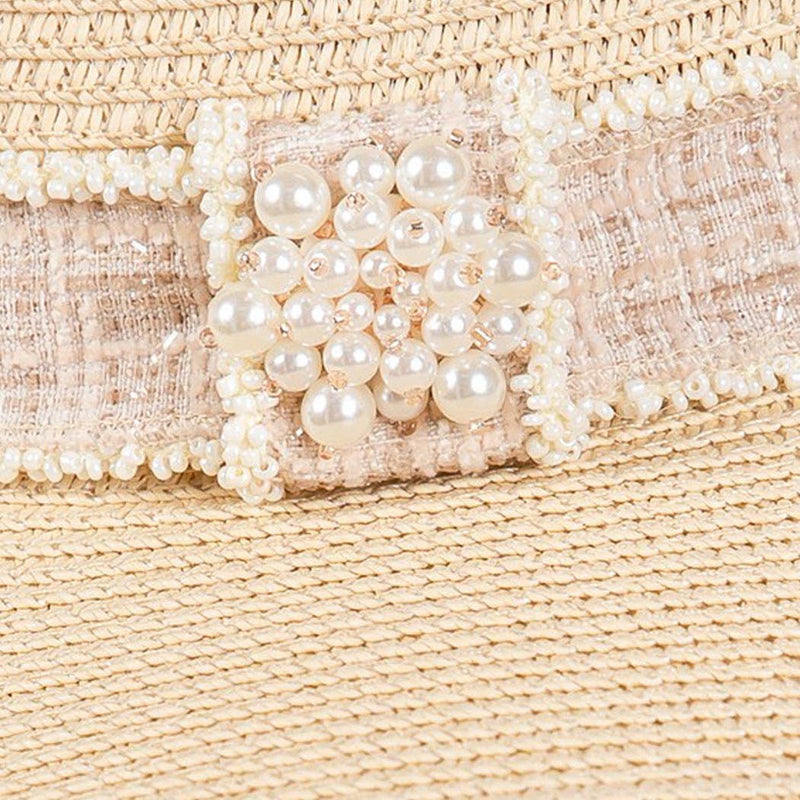 TWEED AND PEARL BAND STRAW SUN HAT