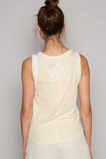 Pol Clothing - V-neck sleeveless color block front crochet star solid top: BASIL/DEEP TEAL / S