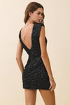 Sequin Scoop Back Structured Shoulders Dress: Black / S