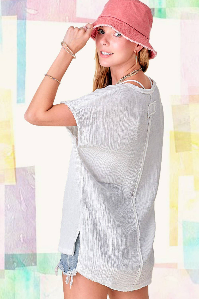 Loose Fit Gauze Fabric Short Sleeve Top