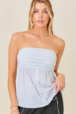 Pleated Strapless Button Front Top