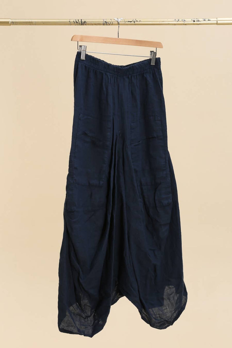 Navy Wide Linen Skirt