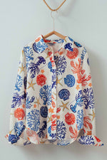 Urban Daizy - Ocean Shell & Lobster Print Relaxed Summer Shirt: MULTI / S-2/M-2/L-2