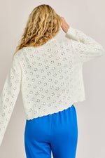 LE LIS - SCALLOP EDGE SWEATER CARDIGAN: White / S