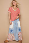 Pol Clothing - Colored trim v-neck short sleeve solid basic knit top: PALE SAGE / S