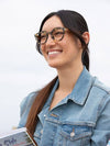 Blue Planet Eco-Eyewear - Astrid-Matte Yellow Tortoise/Walnut Wood+Blue Light Lens: 1.25