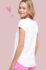 Textured Terry Spring Summer Short Sleeve Top in White