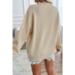 Knit Round Neck Flag Print Loose Fit Sweater: BEIGE