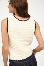 The Workshop Studio - CONTRAST TRIM CROCHET KNIT SLEEVELESS SWEATER TOP: IVORY