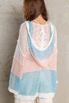 Pink and Block Hooded Open Knit Top