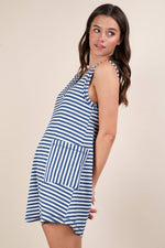 VERY J - NP70744-Striped Knit Casual Comfy Romper: DENIM / S-M-L/2-2-2