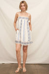 En Crème - Embroidered Mini Dress with Tassel Shoulder Ties and Lurex D: White Blue / S