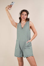 VERY J - NP70744-Striped Knit Casual Comfy Romper: DENIM / S-M-L/2-2-2