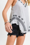 Pinstripe Side Ruffle Tank