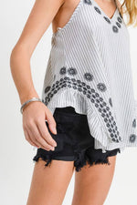 Pinstripe Side Ruffle Tank