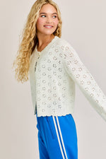 LE LIS - SCALLOP EDGE SWEATER CARDIGAN: White / S