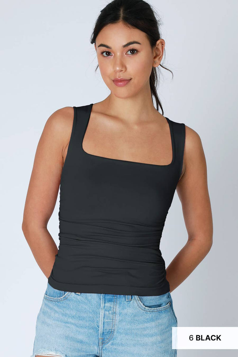 Charlotte Shirred One Size Tank - Black